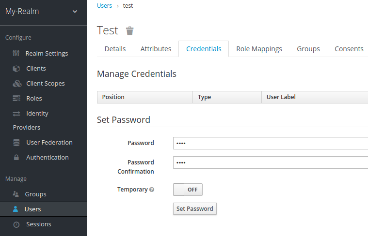 Keycloak User credentials